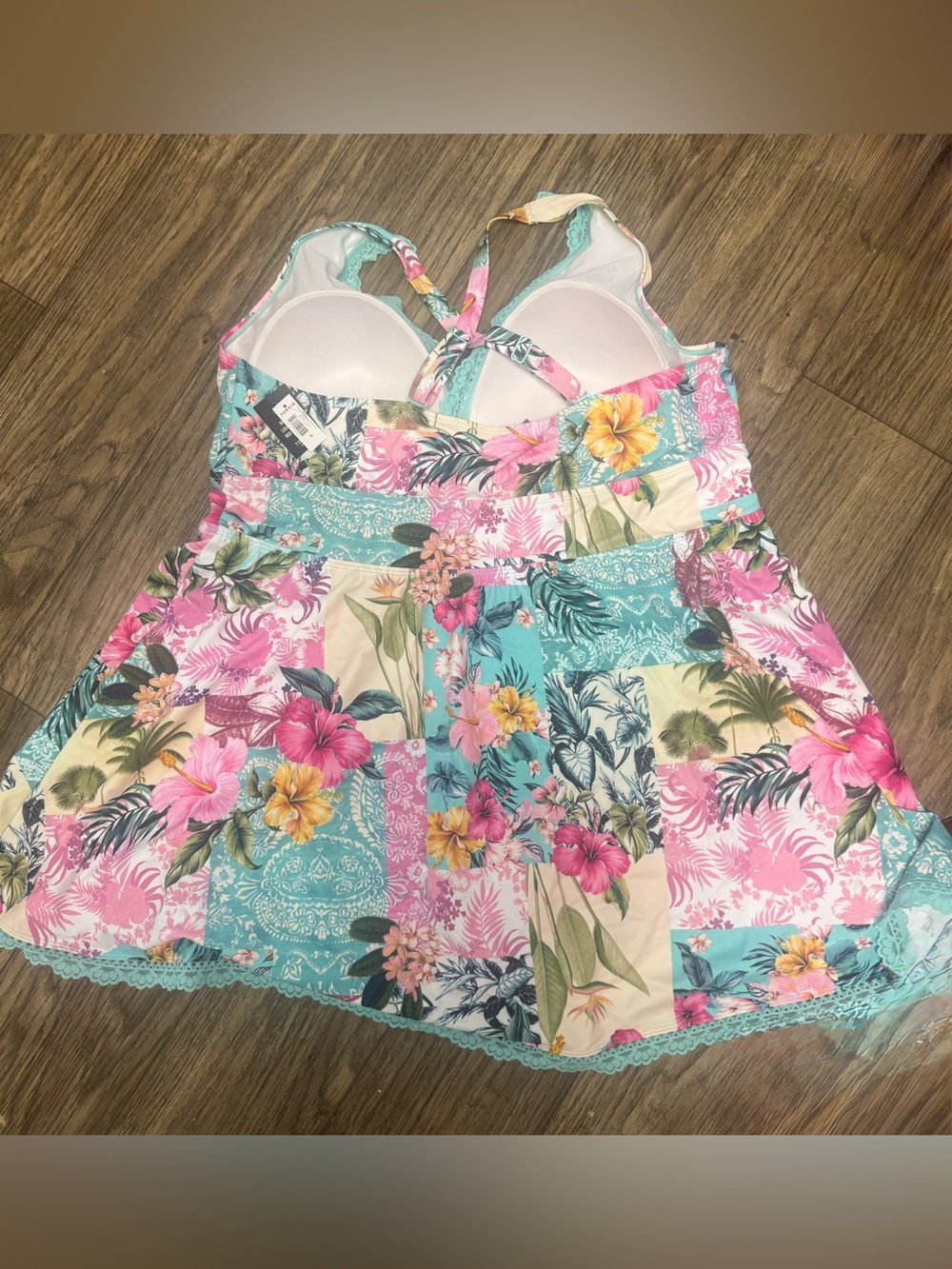 BRAND NEW Torrid Tropical Print 4X Lace Trim Racerback Swimsuit Dress - Picture 8 of 10